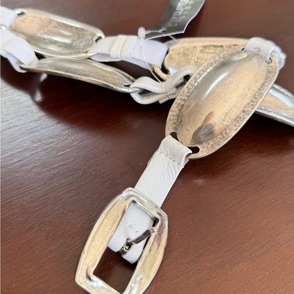 White Leather Metallic Accent Belt main image 5